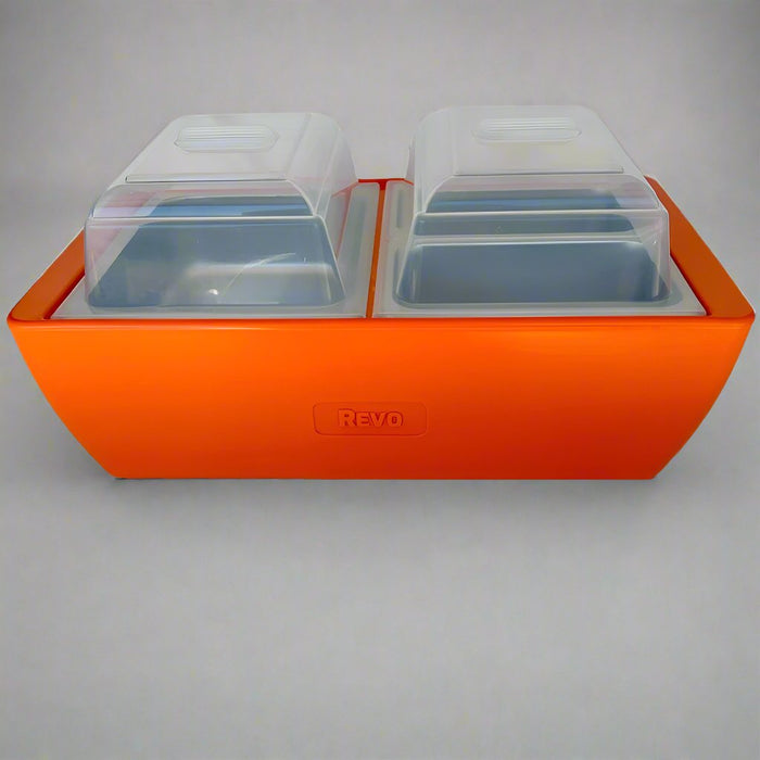 The Dubler HEAT is unique innovation as a flameless chafer and cooler combination that fits two 1/2 size food pans and up to 4” depth. The premium insulation, along with the heat packs and placing hot food trays straight from oven, provide a slow drop in temperature over time. Enjoy hot to eventually warm food for hours while the outside remains safe to touch for easy mobility.