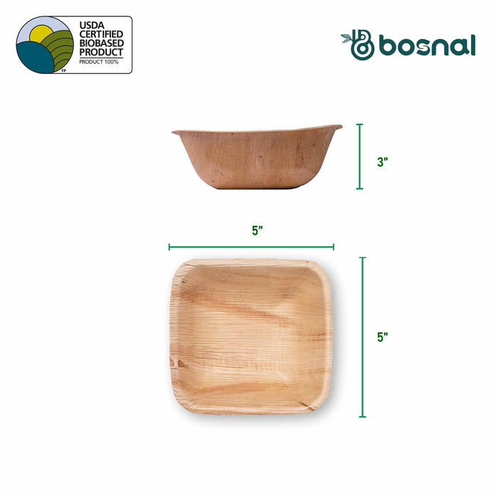 Palm Leaf Biodegradable Bowls, 5 inch, Square