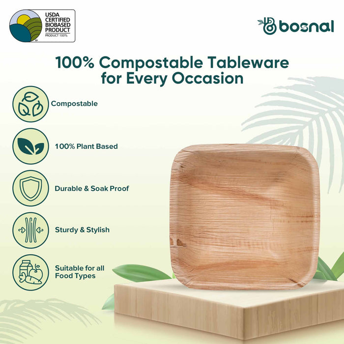 Palm Leaf Biodegradable Bowls, 5 inch, Square